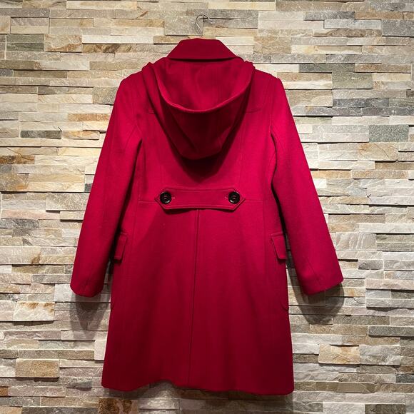 Tommy Hilfiger 4 Wool Toggle Coat | Scarlet Red Removable Hood Holiday Jacket - Picture 2 of 11